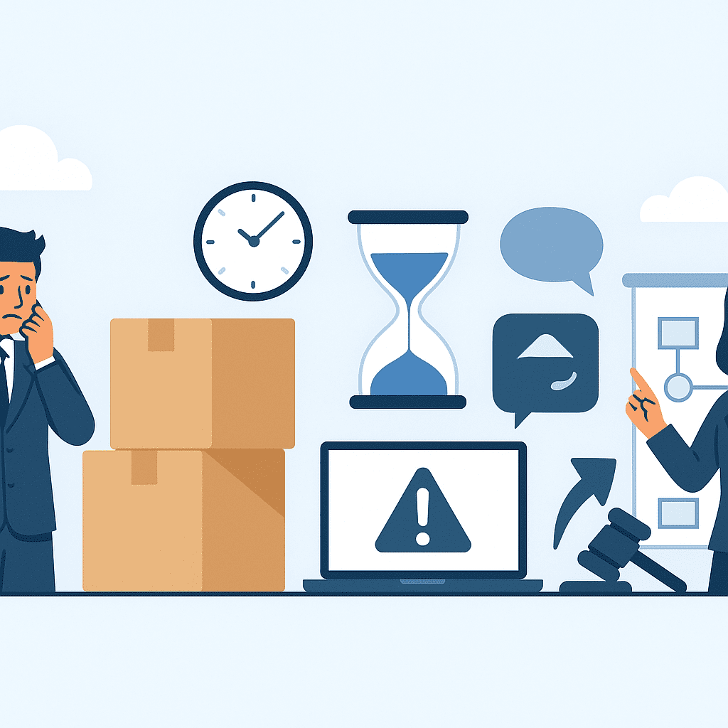 Illustration Firmenumzug mit Problemen